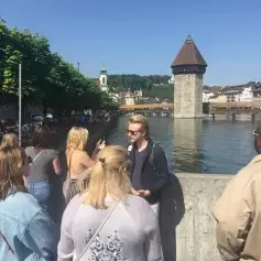 Study abroad students doing a walking tour of Lucerne.